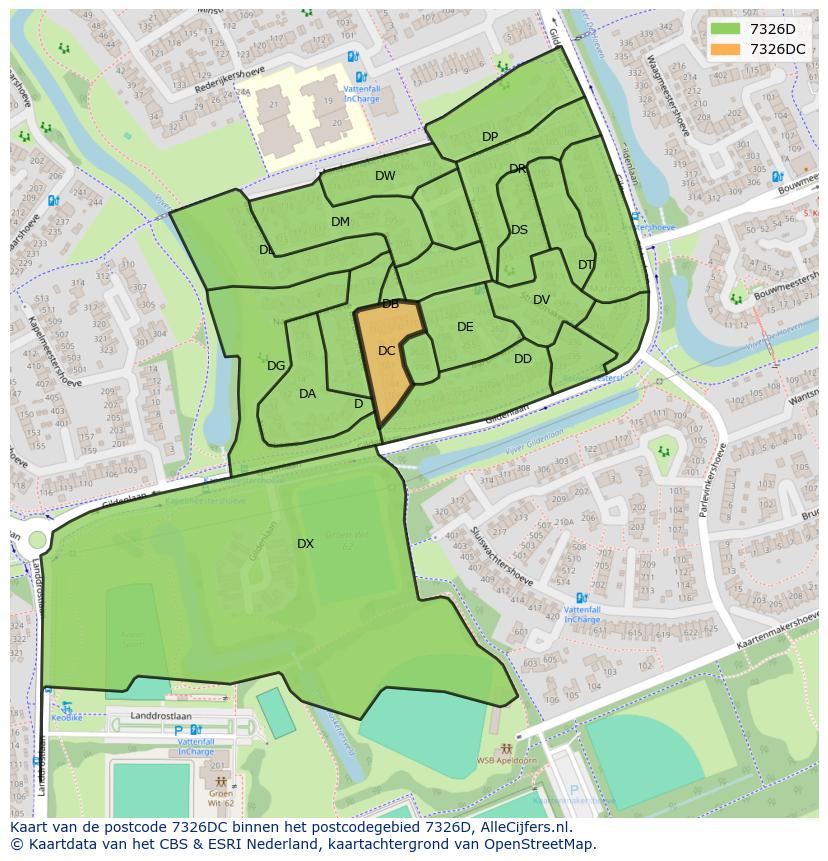 Afbeelding van het postcodegebied 7326 DC op de kaart.