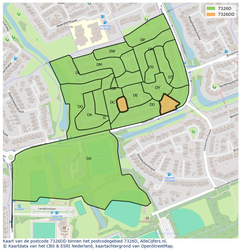 Afbeelding van het postcodegebied 7326 DD op de kaart.