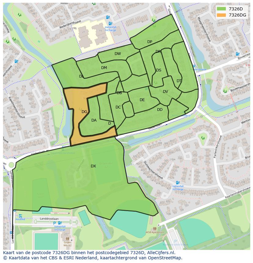 Afbeelding van het postcodegebied 7326 DG op de kaart.