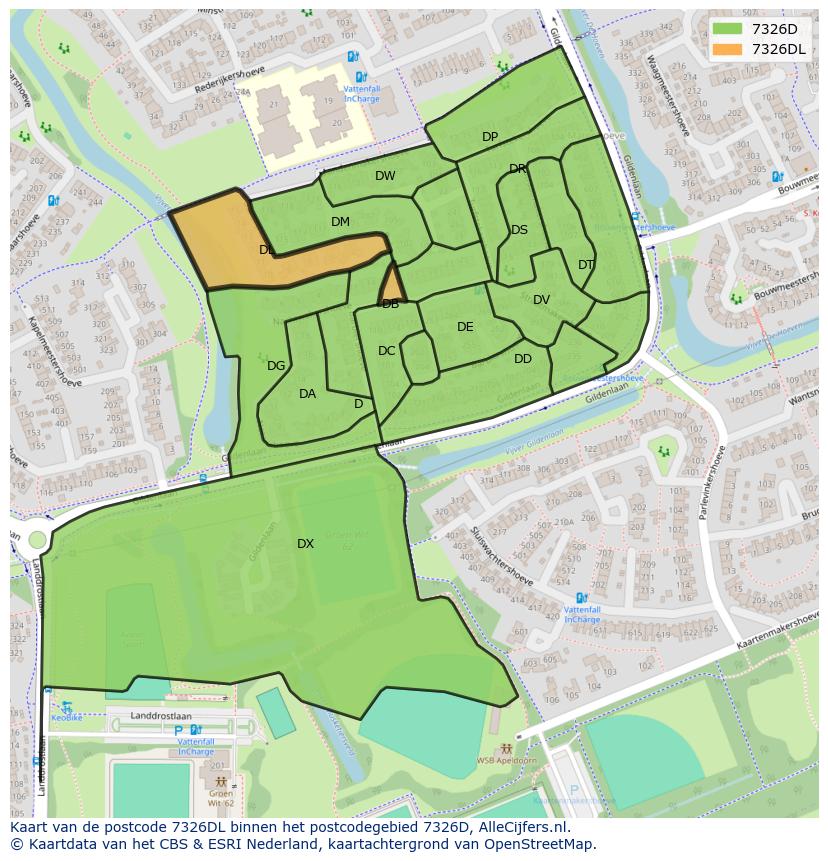 Afbeelding van het postcodegebied 7326 DL op de kaart.