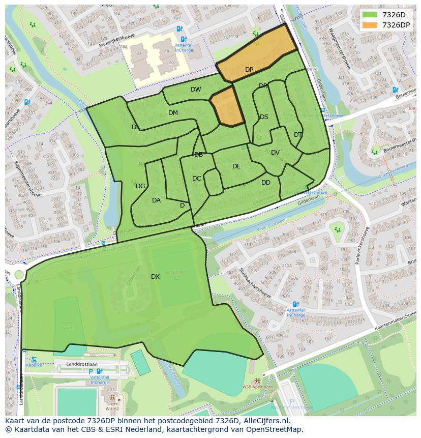 Afbeelding van het postcodegebied 7326 DP op de kaart.
