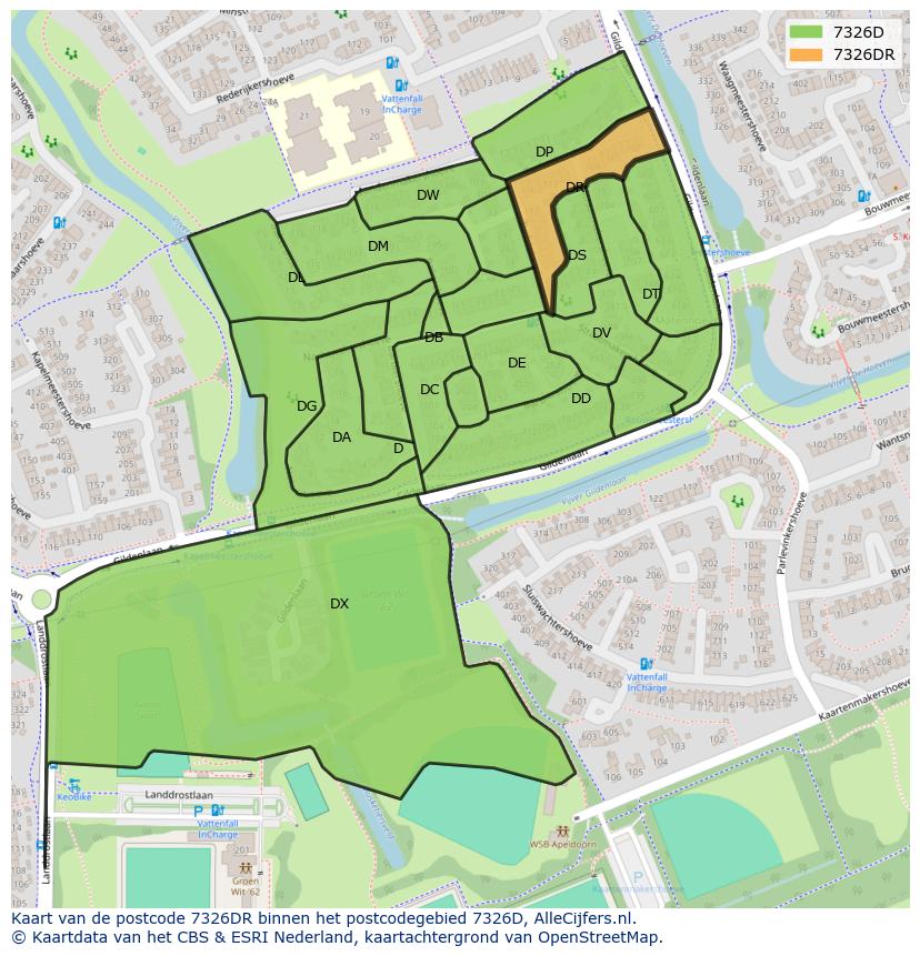 Afbeelding van het postcodegebied 7326 DR op de kaart.