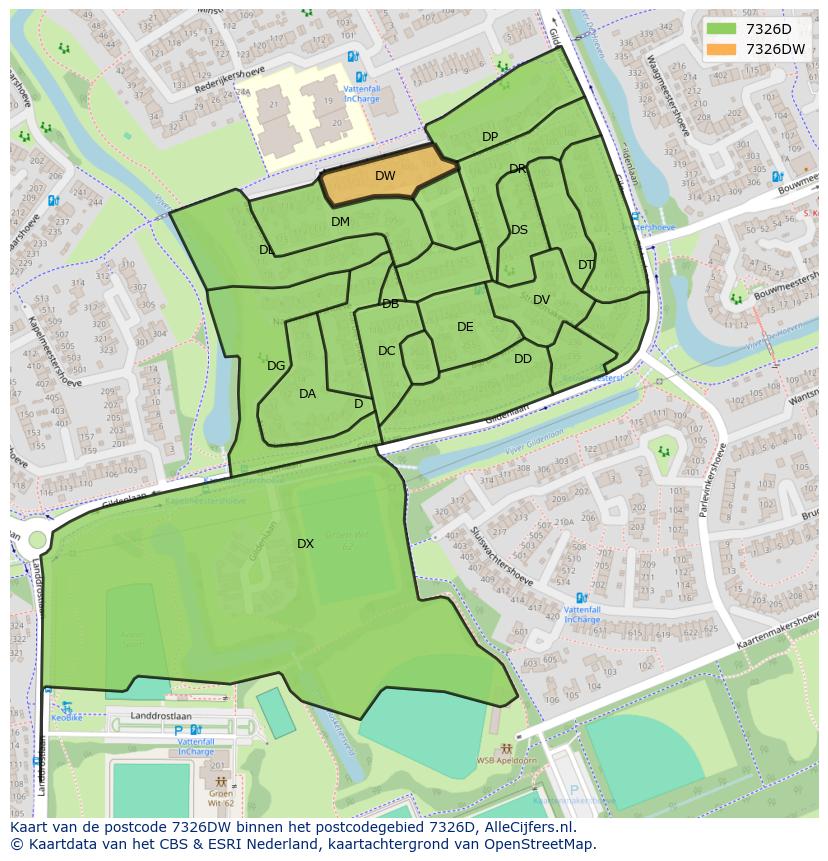 Afbeelding van het postcodegebied 7326 DW op de kaart.