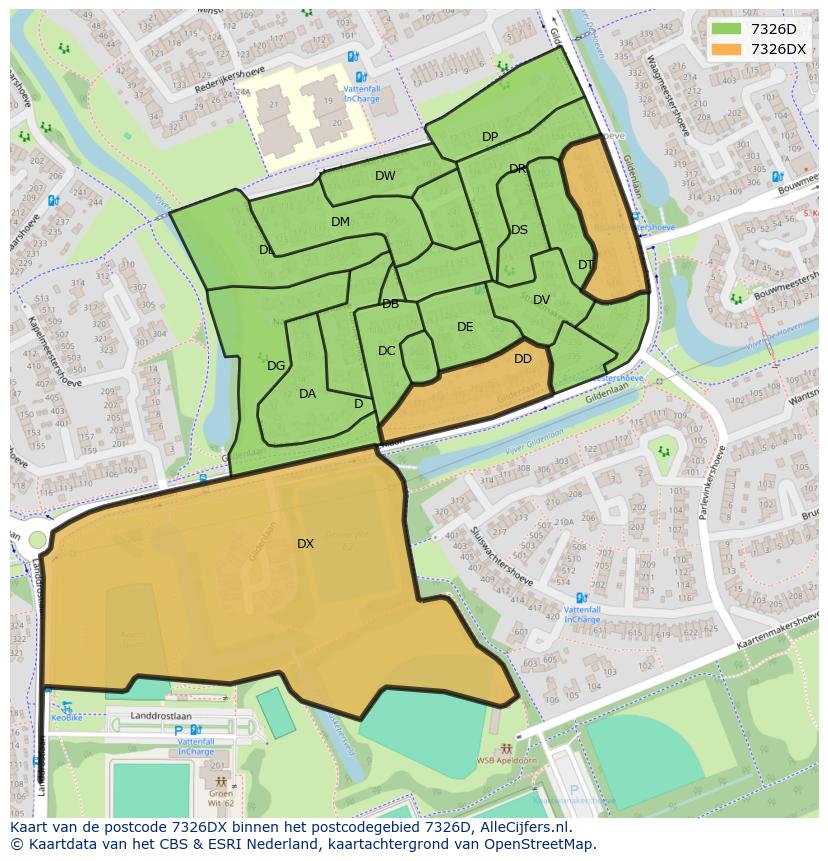 Afbeelding van het postcodegebied 7326 DX op de kaart.
