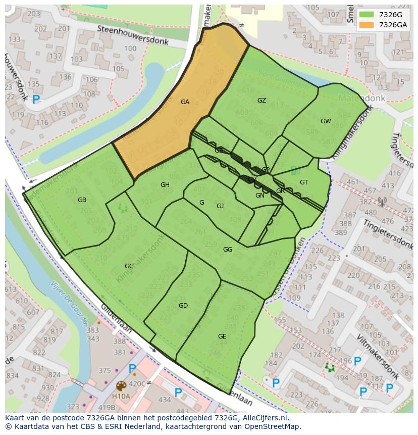 Afbeelding van het postcodegebied 7326 GA op de kaart.