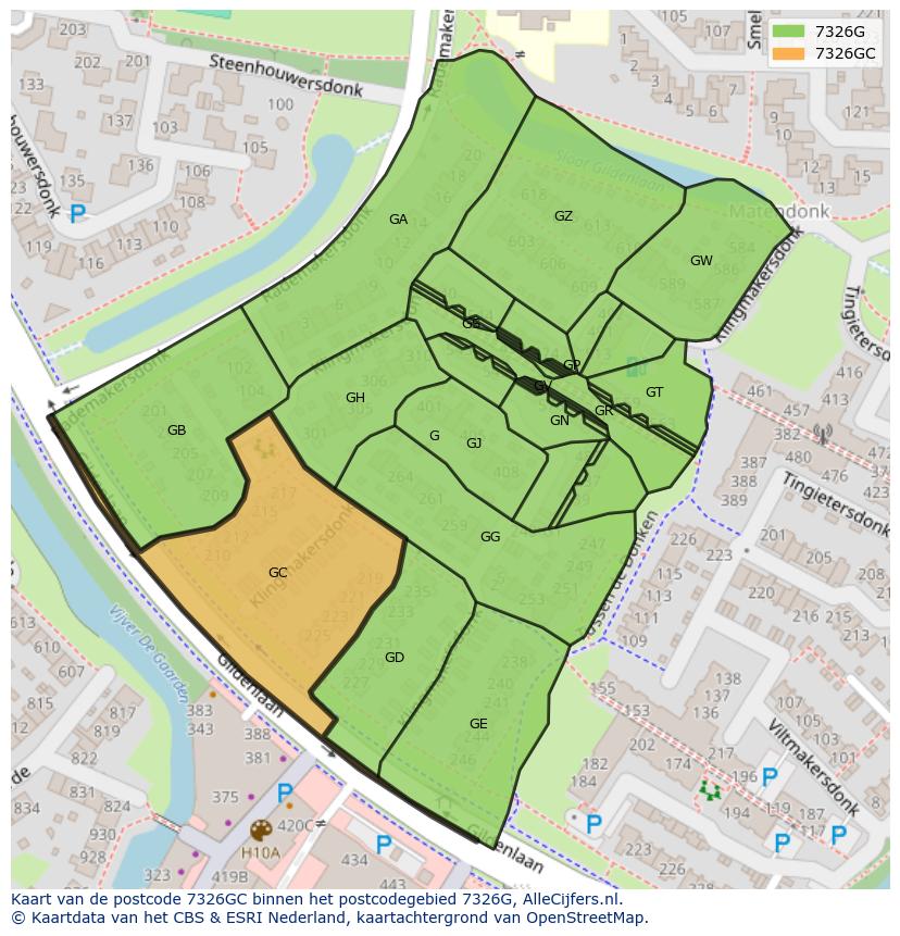 Afbeelding van het postcodegebied 7326 GC op de kaart.
