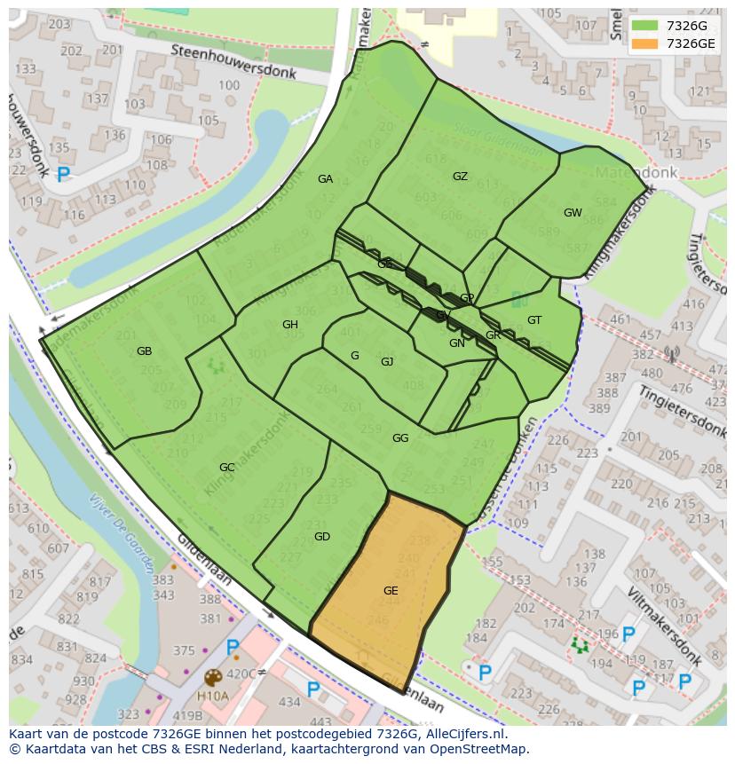 Afbeelding van het postcodegebied 7326 GE op de kaart.