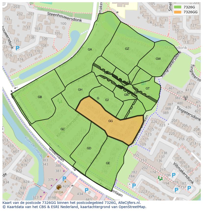Afbeelding van het postcodegebied 7326 GG op de kaart.