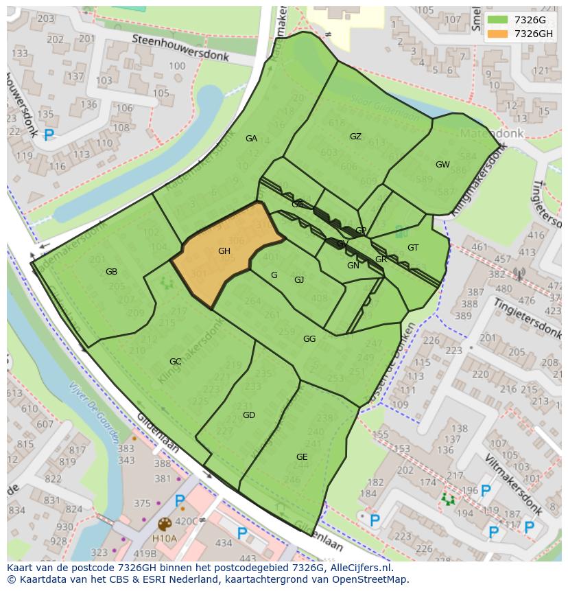 Afbeelding van het postcodegebied 7326 GH op de kaart.