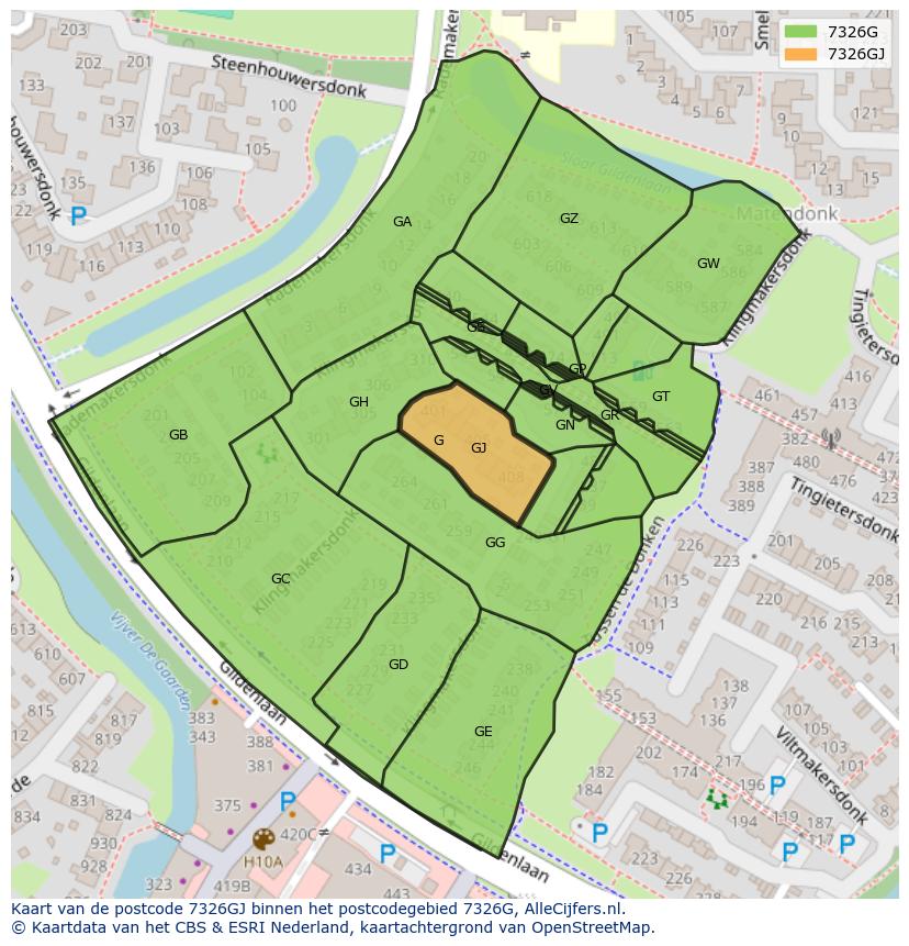 Afbeelding van het postcodegebied 7326 GJ op de kaart.