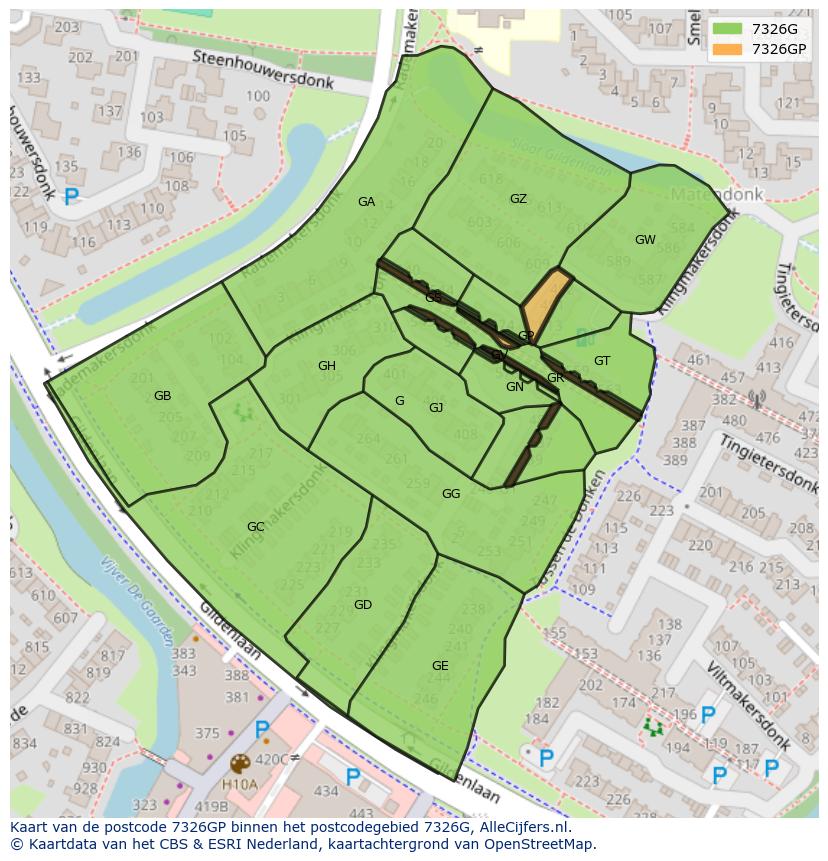 Afbeelding van het postcodegebied 7326 GP op de kaart.