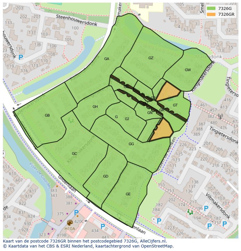 Afbeelding van het postcodegebied 7326 GR op de kaart.