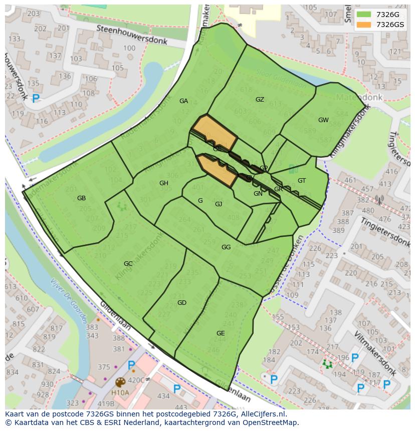 Afbeelding van het postcodegebied 7326 GS op de kaart.