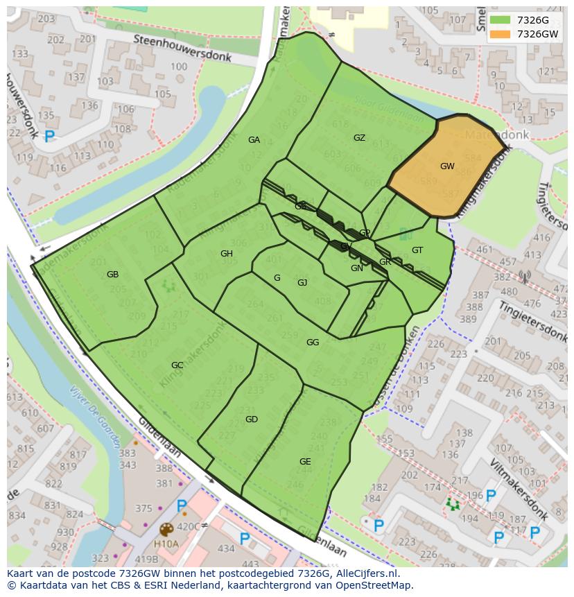 Afbeelding van het postcodegebied 7326 GW op de kaart.