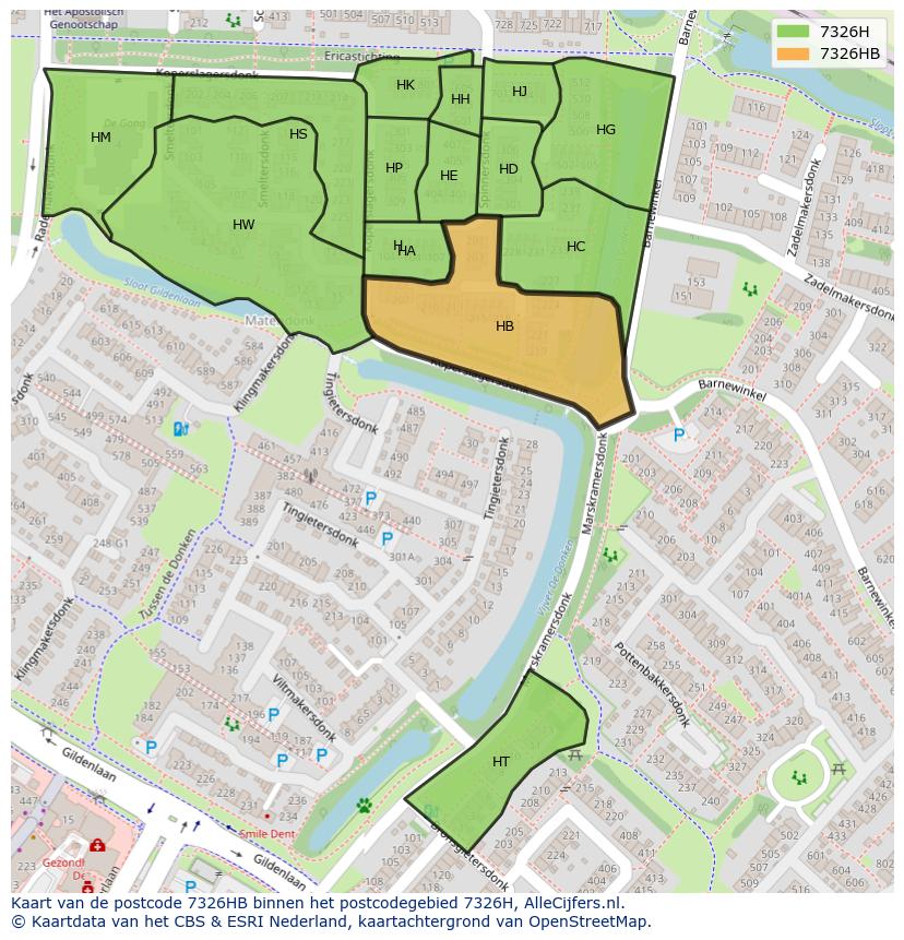 Afbeelding van het postcodegebied 7326 HB op de kaart.