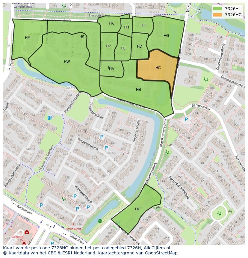 Afbeelding van het postcodegebied 7326 HC op de kaart.