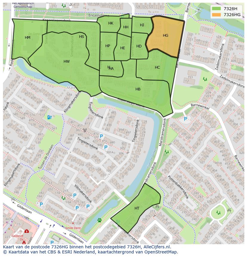 Afbeelding van het postcodegebied 7326 HG op de kaart.