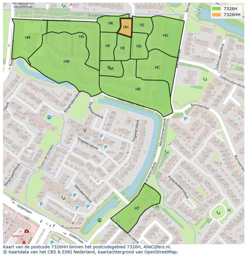 Afbeelding van het postcodegebied 7326 HH op de kaart.