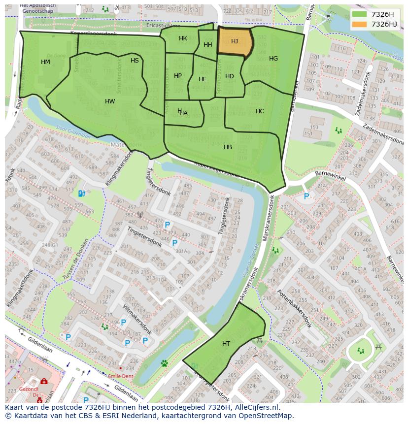 Afbeelding van het postcodegebied 7326 HJ op de kaart.