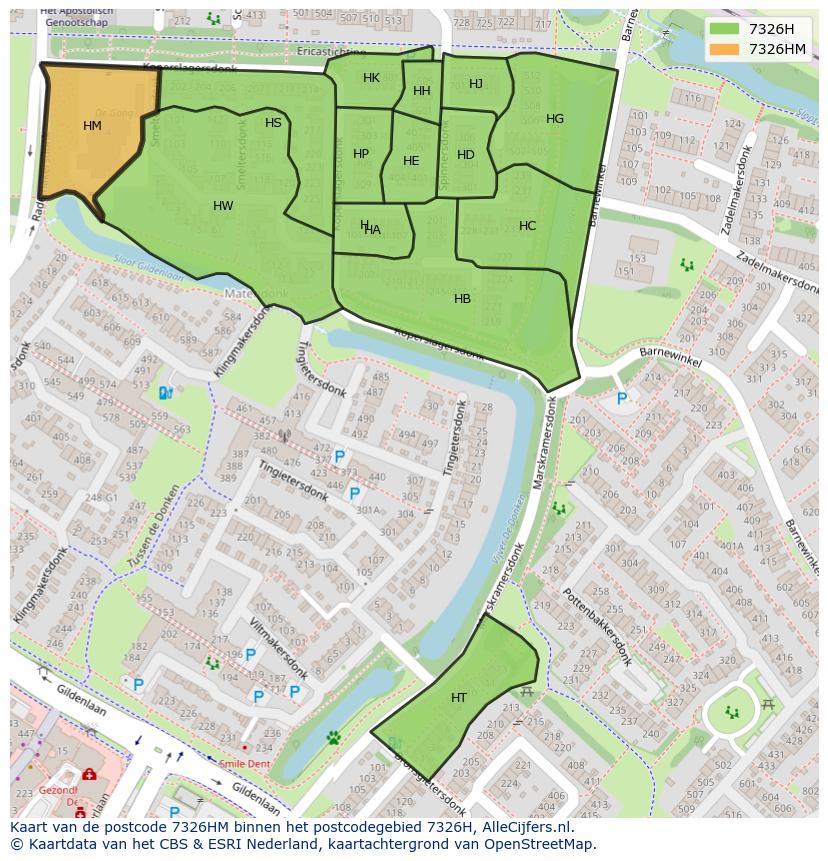 Afbeelding van het postcodegebied 7326 HM op de kaart.