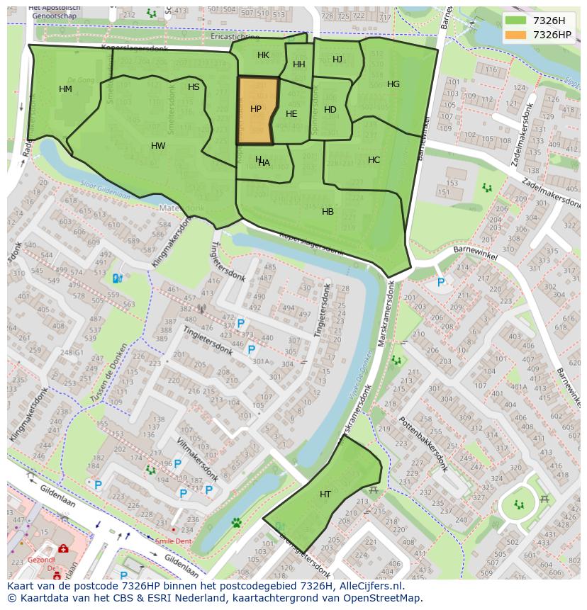 Afbeelding van het postcodegebied 7326 HP op de kaart.