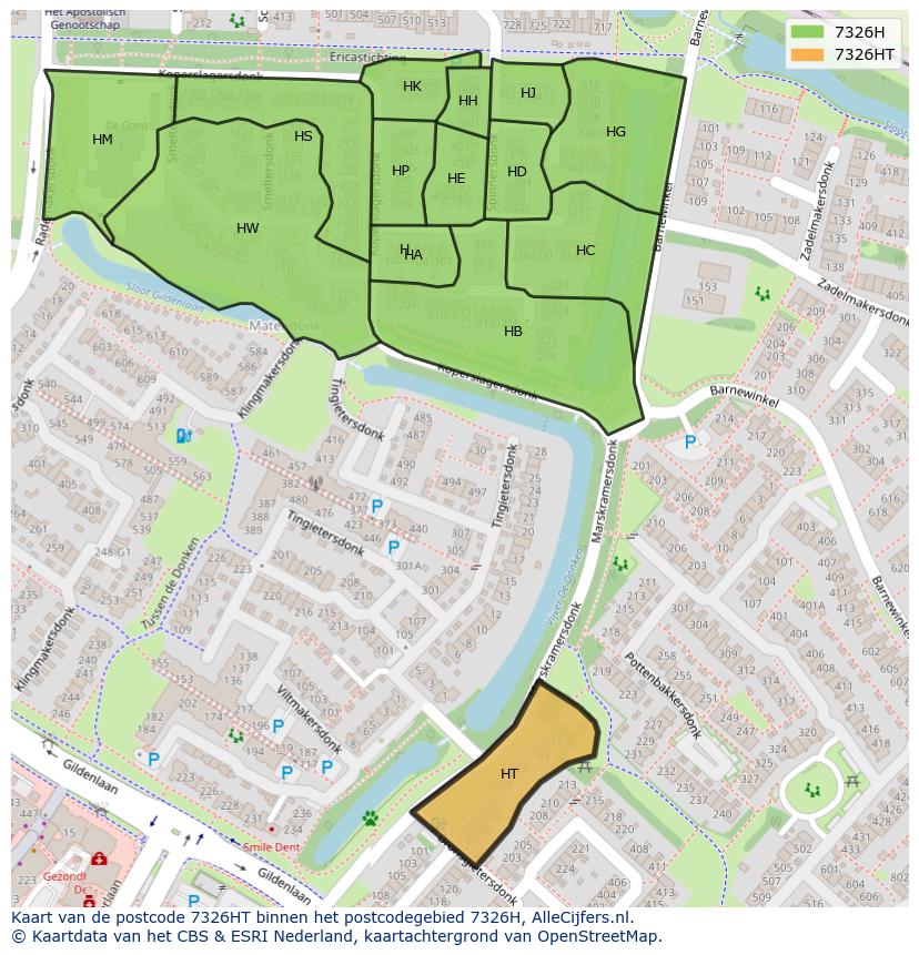 Afbeelding van het postcodegebied 7326 HT op de kaart.