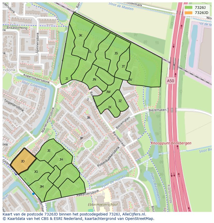 Afbeelding van het postcodegebied 7326 JD op de kaart.