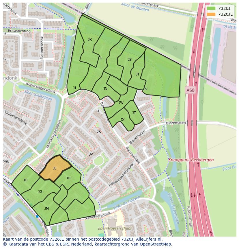 Afbeelding van het postcodegebied 7326 JE op de kaart.