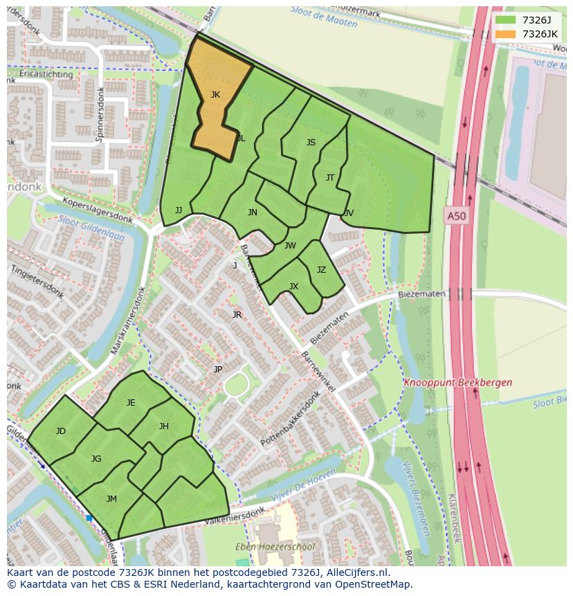 Afbeelding van het postcodegebied 7326 JK op de kaart.