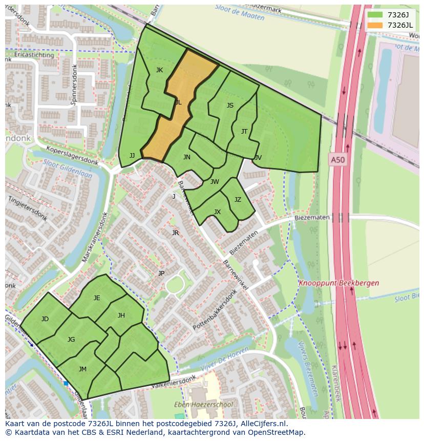Afbeelding van het postcodegebied 7326 JL op de kaart.