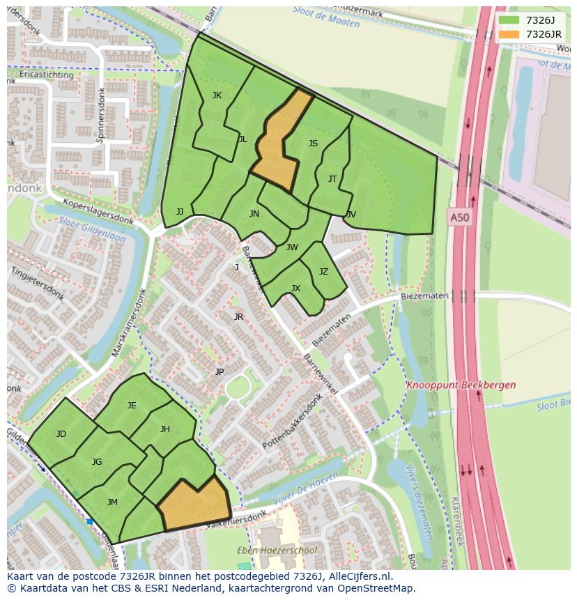 Afbeelding van het postcodegebied 7326 JR op de kaart.