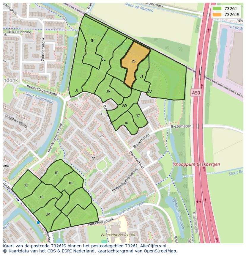 Afbeelding van het postcodegebied 7326 JS op de kaart.