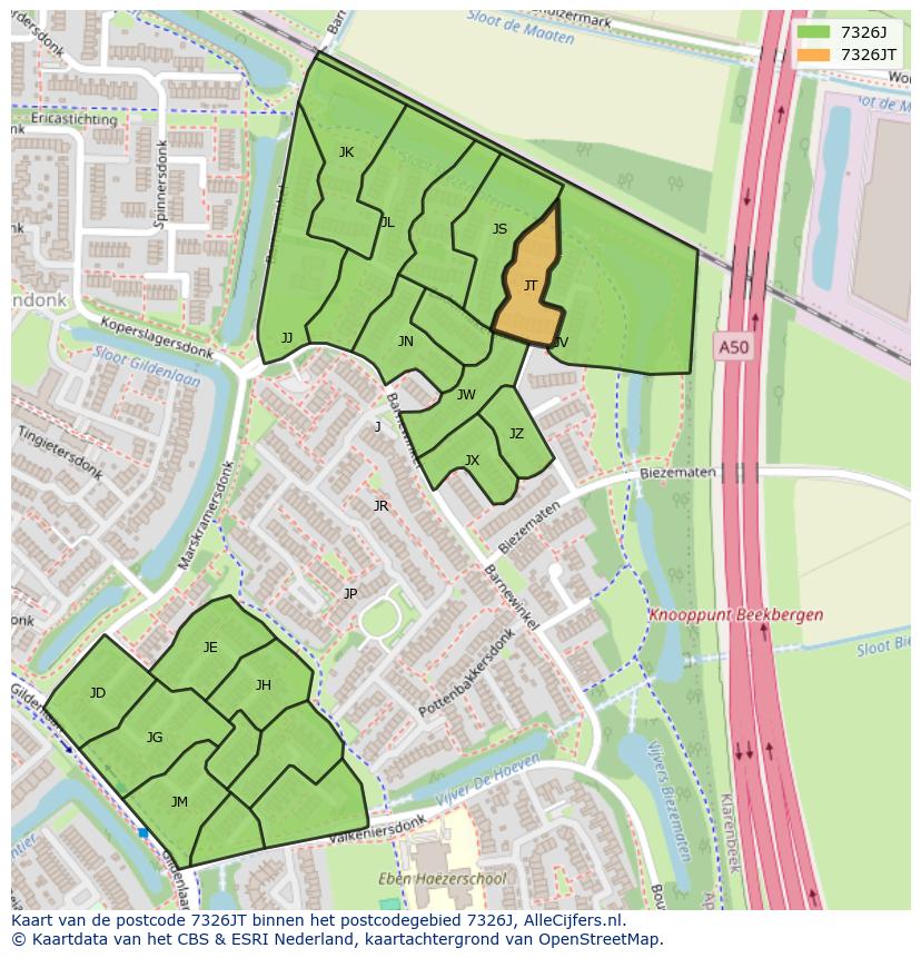 Afbeelding van het postcodegebied 7326 JT op de kaart.