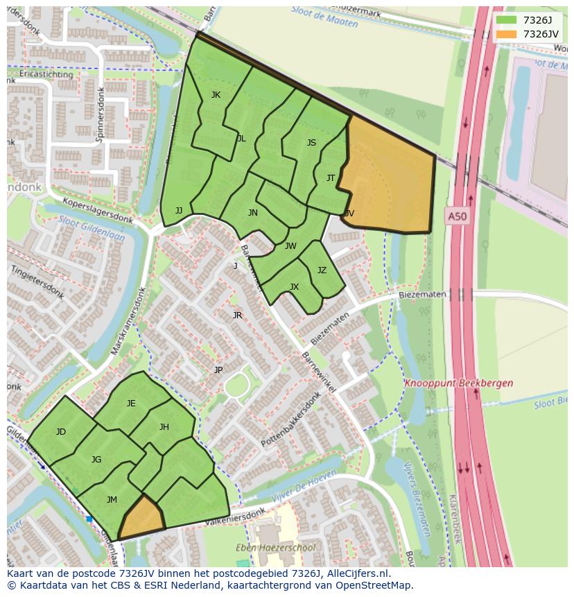 Afbeelding van het postcodegebied 7326 JV op de kaart.