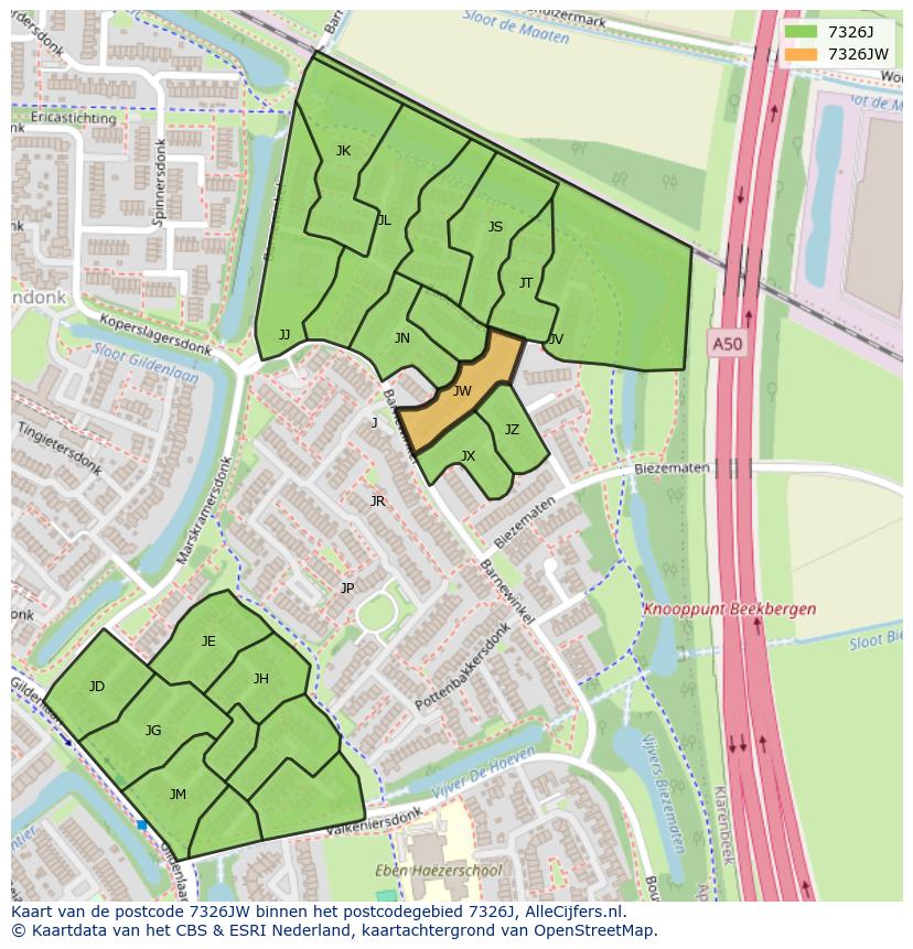Afbeelding van het postcodegebied 7326 JW op de kaart.