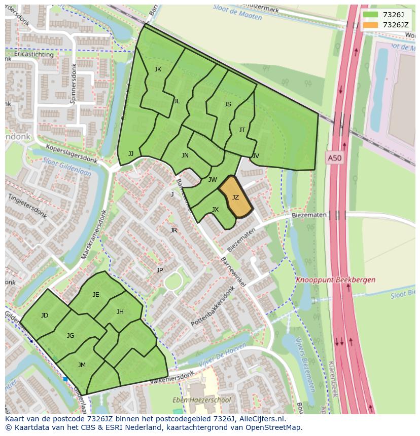 Afbeelding van het postcodegebied 7326 JZ op de kaart.