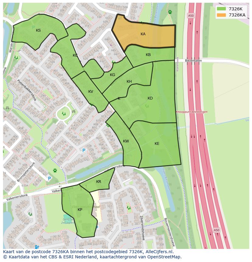 Afbeelding van het postcodegebied 7326 KA op de kaart.