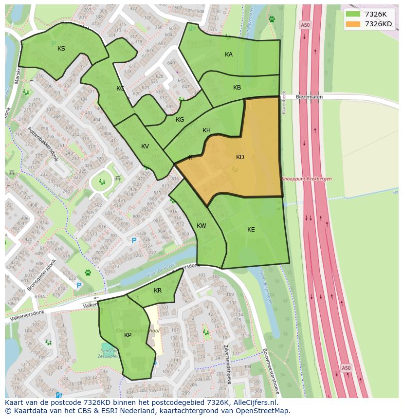 Afbeelding van het postcodegebied 7326 KD op de kaart.