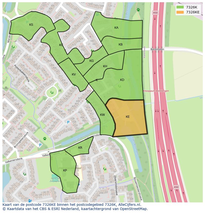 Afbeelding van het postcodegebied 7326 KE op de kaart.
