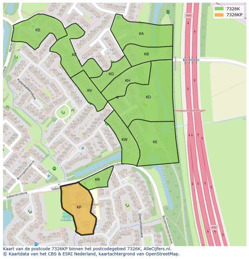 Afbeelding van het postcodegebied 7326 KP op de kaart.