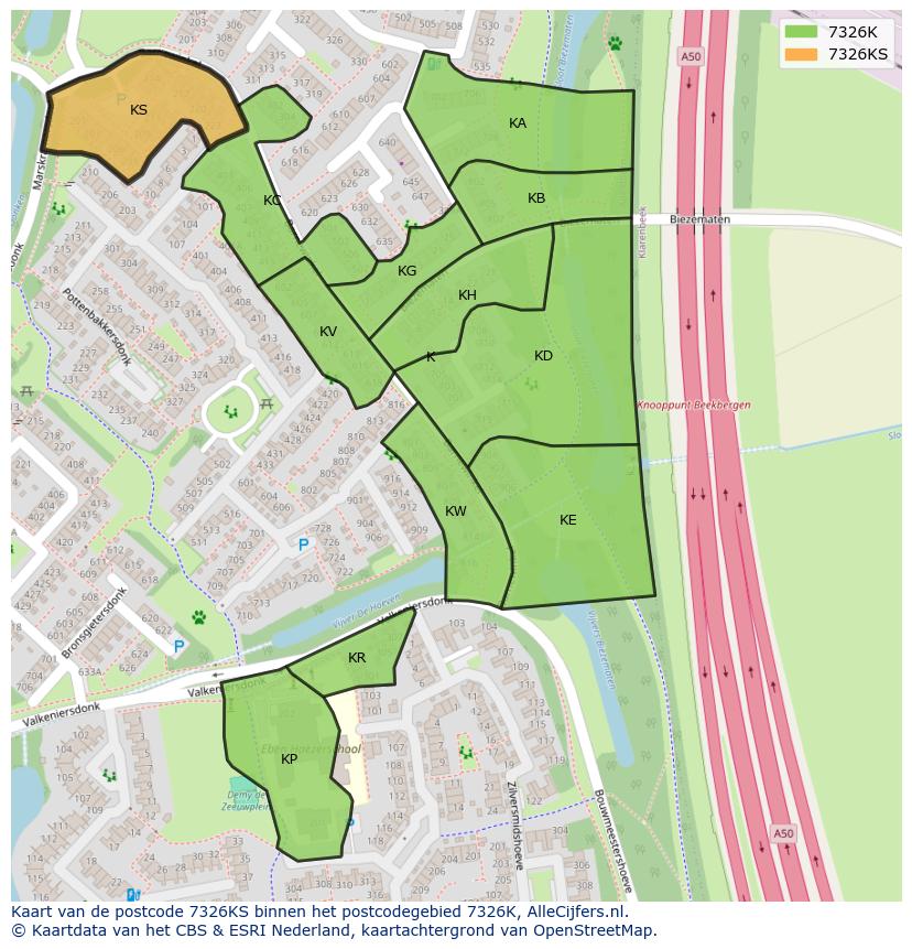 Afbeelding van het postcodegebied 7326 KS op de kaart.