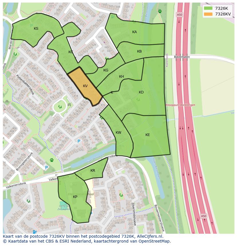 Afbeelding van het postcodegebied 7326 KV op de kaart.