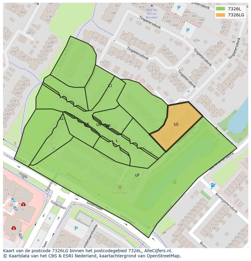Afbeelding van het postcodegebied 7326 LG op de kaart.