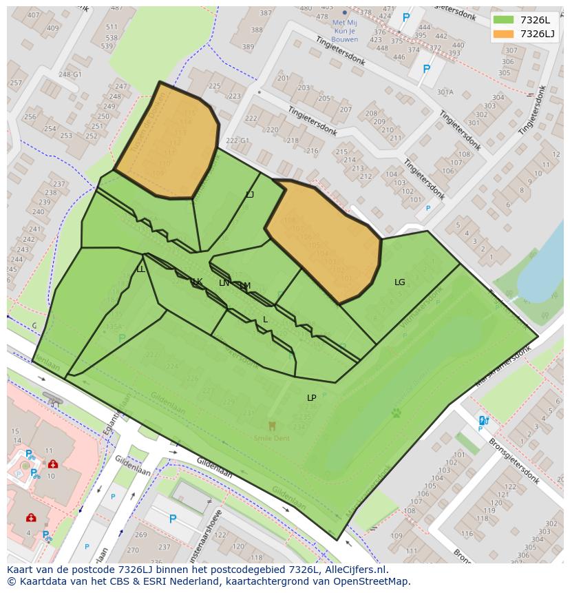 Afbeelding van het postcodegebied 7326 LJ op de kaart.