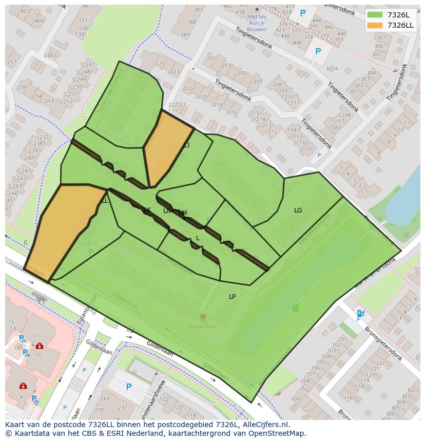 Afbeelding van het postcodegebied 7326 LL op de kaart.