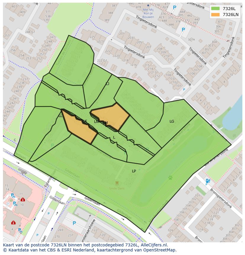 Afbeelding van het postcodegebied 7326 LN op de kaart.