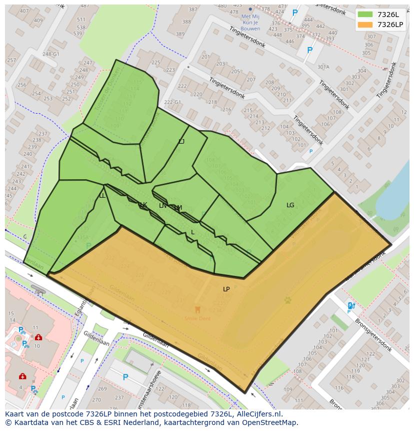 Afbeelding van het postcodegebied 7326 LP op de kaart.