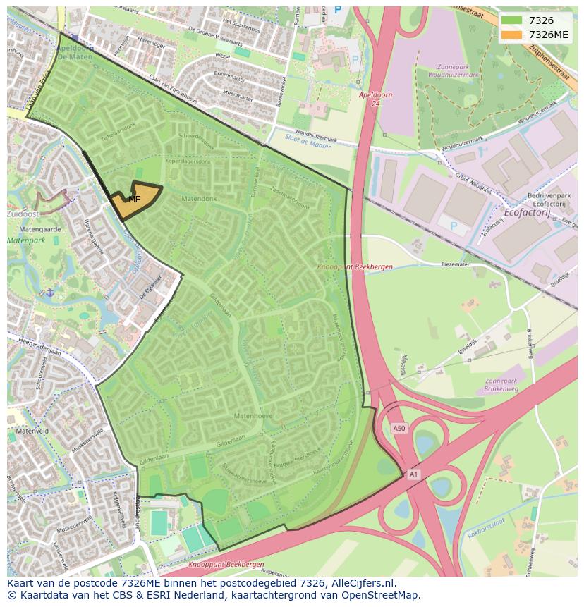 Afbeelding van het postcodegebied 7326 ME op de kaart.