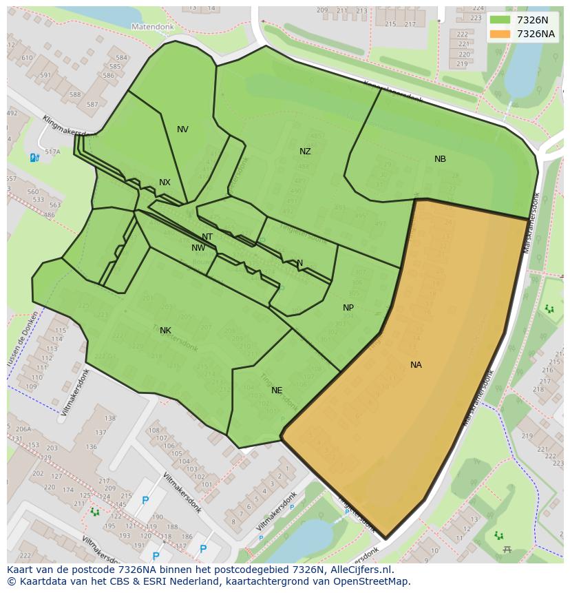 Afbeelding van het postcodegebied 7326 NA op de kaart.