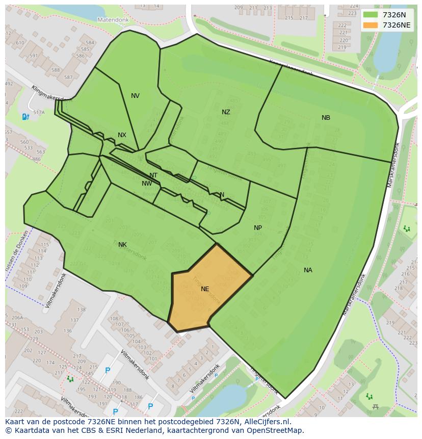 Afbeelding van het postcodegebied 7326 NE op de kaart.